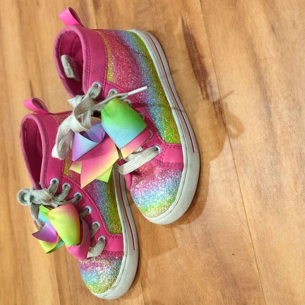 JoJo Siwa's Multistripe Rainbow Glitter Sparkle High Top Sneaker Toddler Size 12
